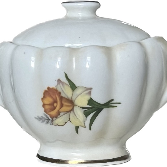 πRoyal Dover England Bone China Cream and Sugar Bowl with Lid Daffodil Set - Picture 6 of 16